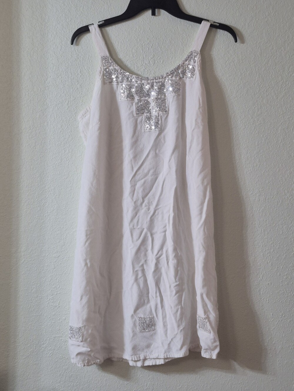 raya sun White Slip with Silver Sequin Embellishment